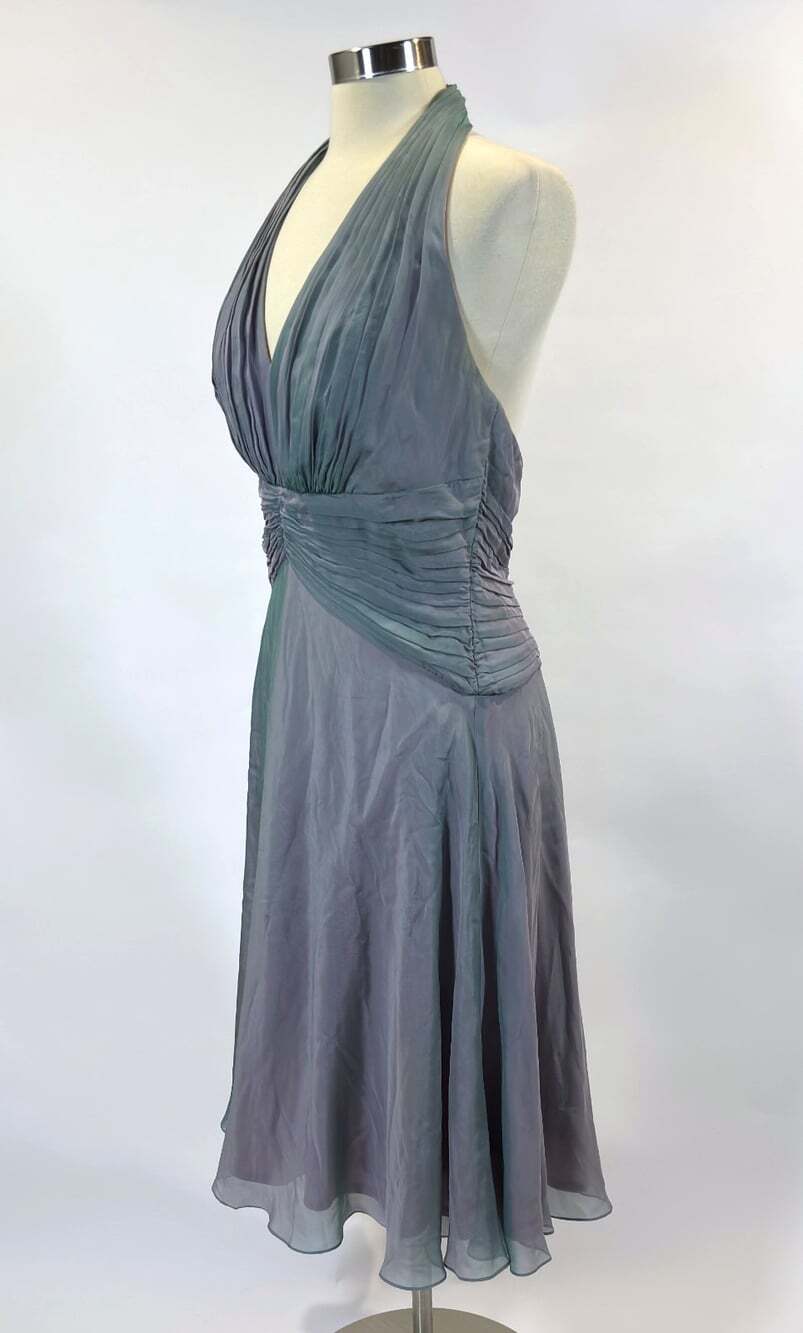 Tadashi Silk Halter Dress V Neck Purple Blue Color Shift Y2K Vintage - Size 12